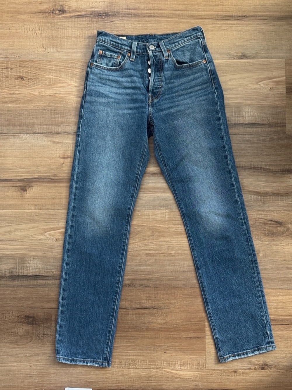 Levis 501 Original Jeans Womens 24x30 Blue High Rise Straight 99%Cotton Denim